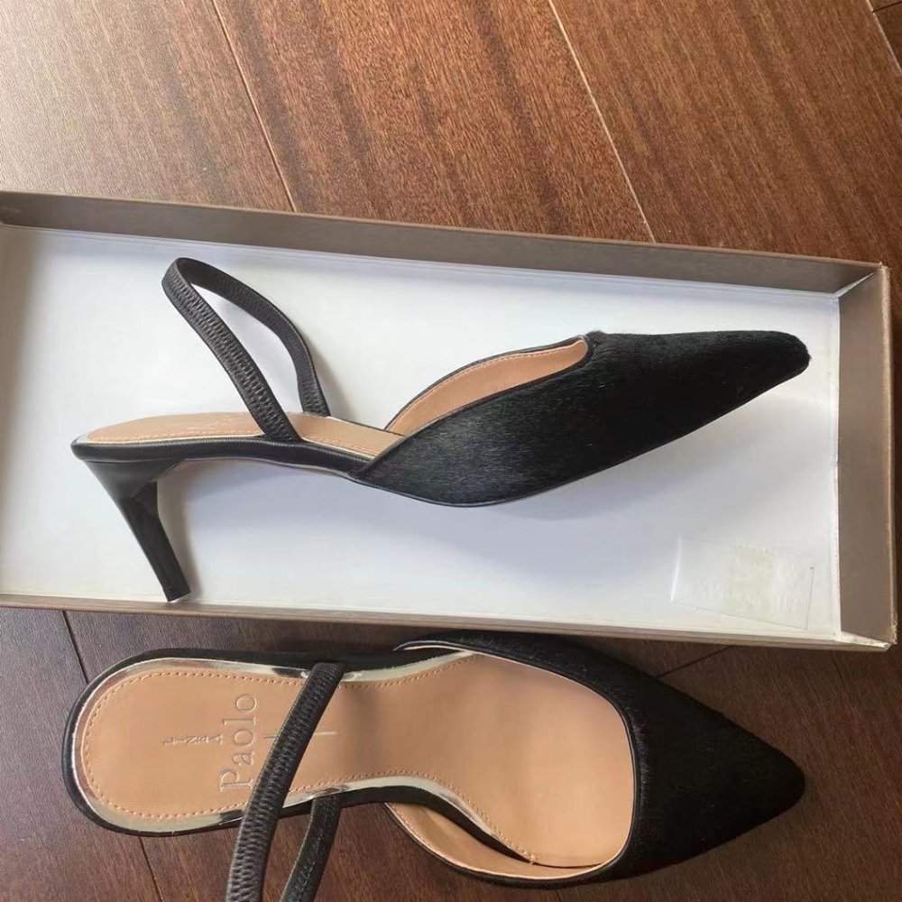 New Linea Paolo Black Slingback Calf Hair 5.5